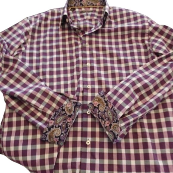 Jack Lipson Signature Shirt Flip Cuff Paisley Plaid Eclectic Size: 16.5 - Picture 2 of 10